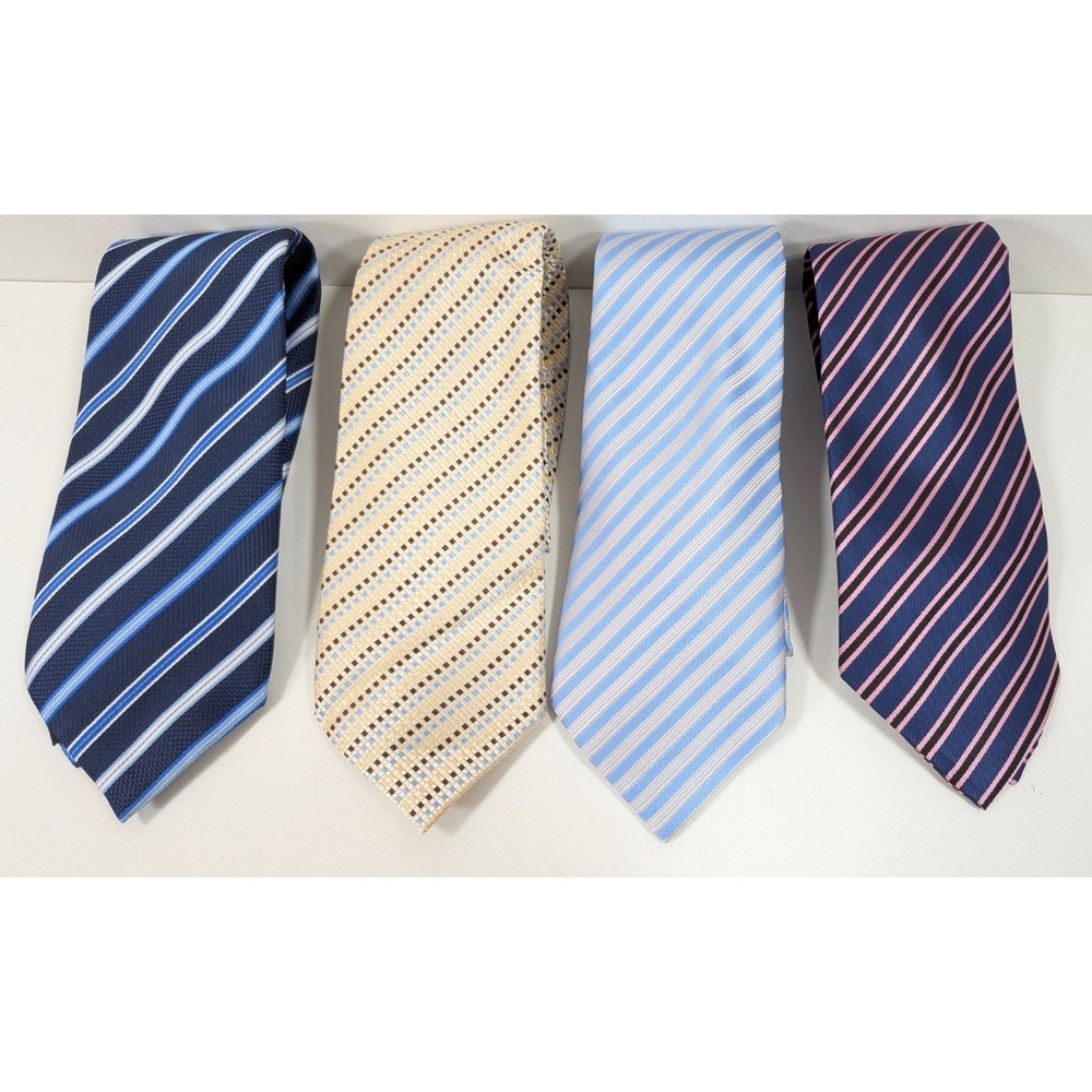 Set of 4 TUSCANI UOMO Men's Tie Striped design Polyester Blue Navy Gold Formal